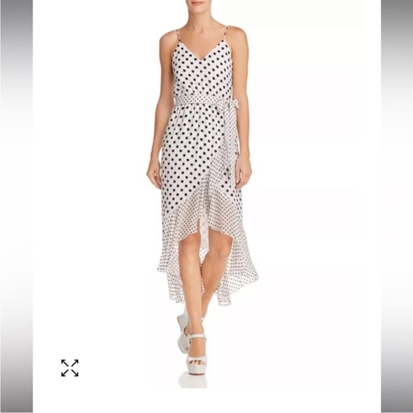 Alice and Olivia Mable Midlength Ruffle Mock Wrap Dress Polka Dot Black White 6 - Picture 12 of 15